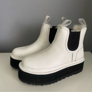 UGG White Neumel Platform Fur Chelsea Boot Size 7